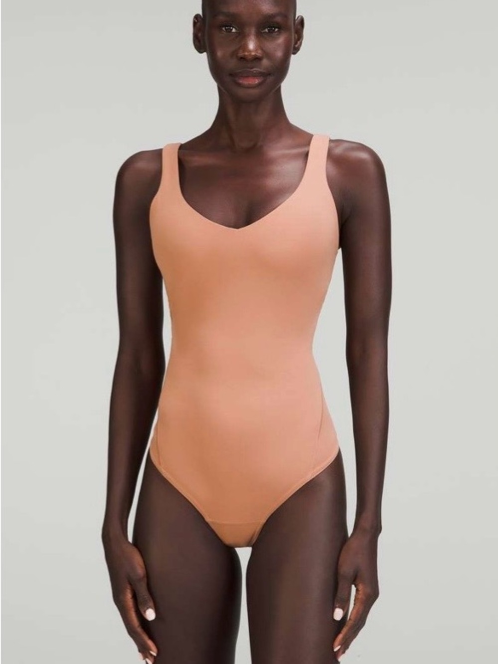 Lululemon Align Thong Bodysuit Nulu Buttery Soft Material Brown Tan Tones Size 2